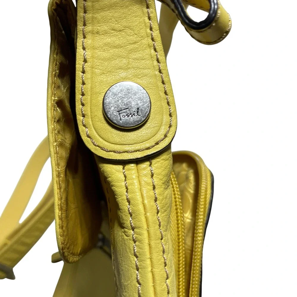 Fossil Hanover Handbag Yellow Leather Crossbody‎ Organizer Flap Bag